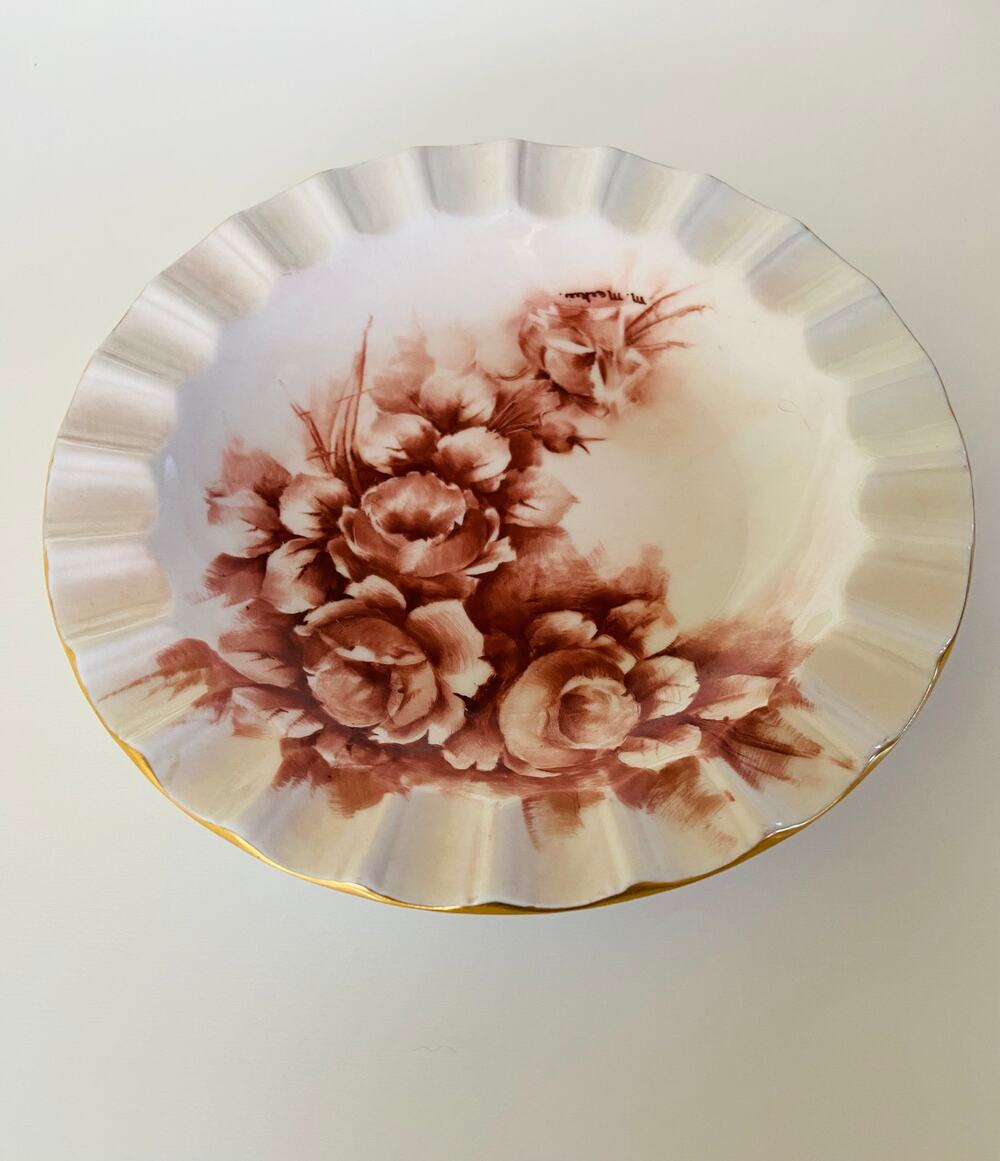VINTAGE Schumann Arzberg Bavaria Gilded Sepia Roses Floral Porcelain 6 in Plate